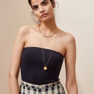 Anthropologie Maeve Perla Ribbed Tube Top Sweater Black